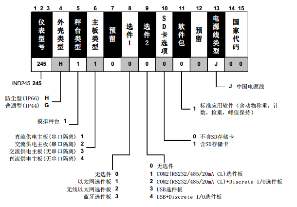 IND245稱重儀表型號(hào)定義圖