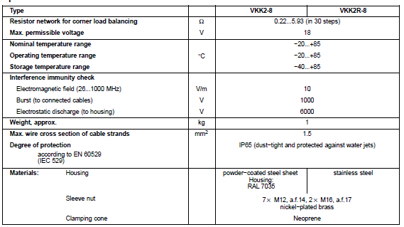 VKK2-8數(shù)字接線盒技術(shù)參數(shù)