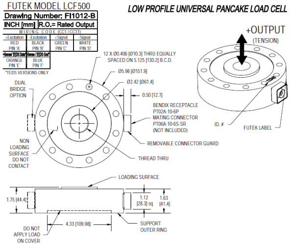 LCF500-25Klb力傳感器產(chǎn)品尺寸圖